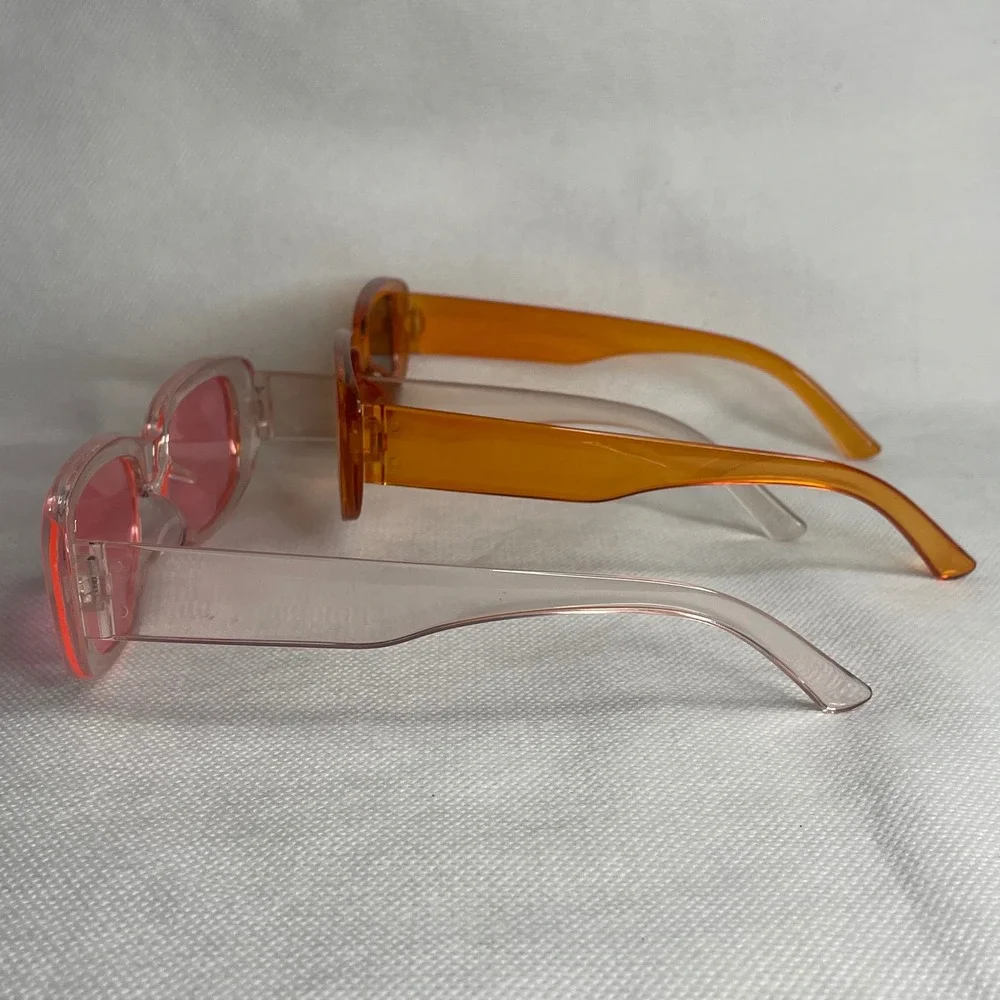 (2) TWO Pair Couples Beach Vacation Sunglasses Orange Black Clear Pink Travel